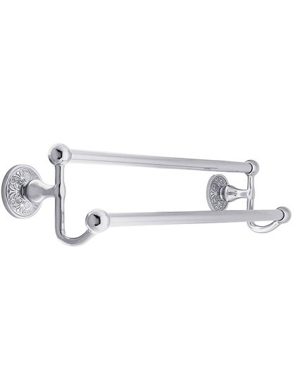 18 inch Brass Double Towel Bar with Lancaster Rosettes Polished Chrome.